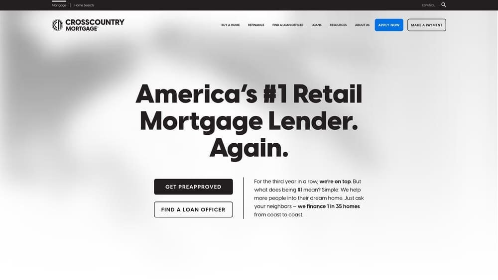 Screenshot of CrossCountry Mortgage website
