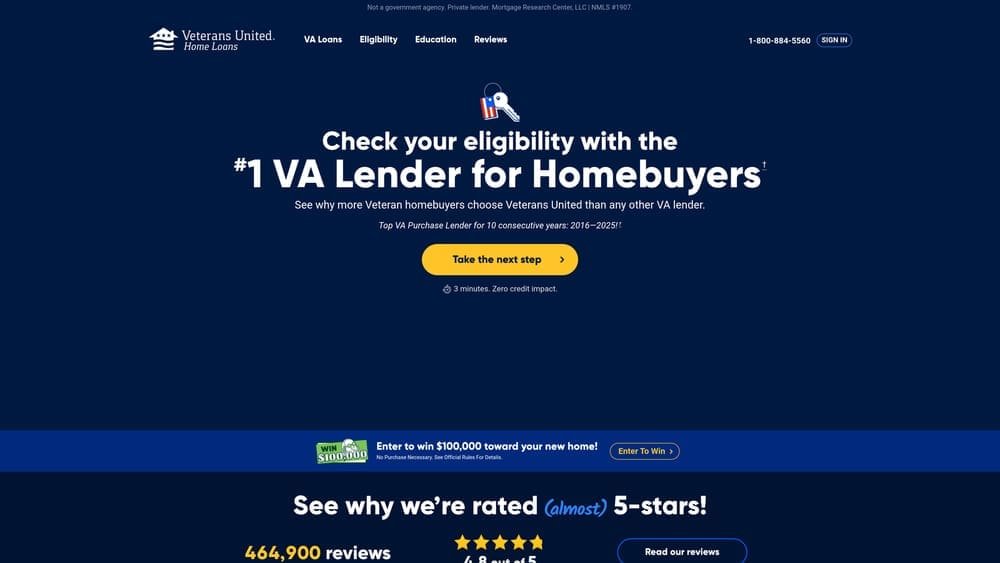 Screenshot of Veterans United Home Loans website