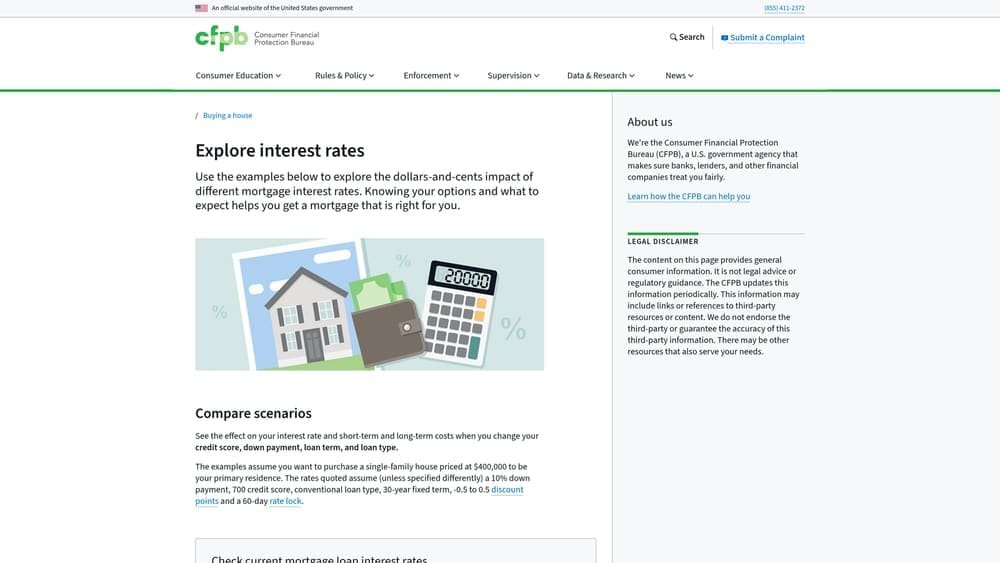 Screenshot of CFPB Mortgage Rate Explorer website