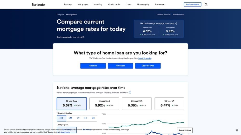 Screenshot of Bankrate Mortgage Rate Comparison website