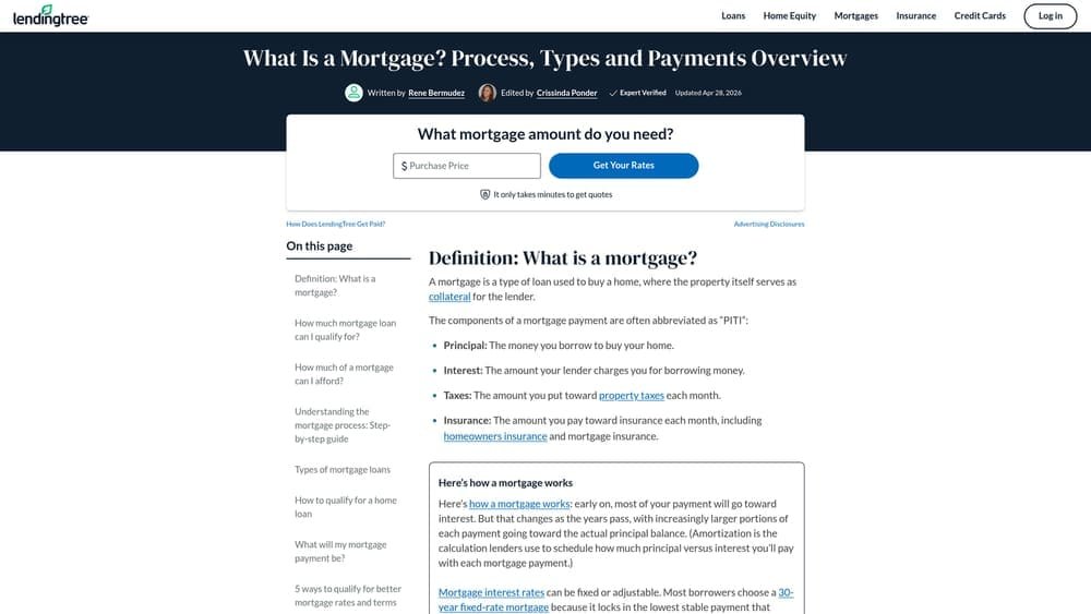 Screenshot of LendingTree Mortgage Marketplace website