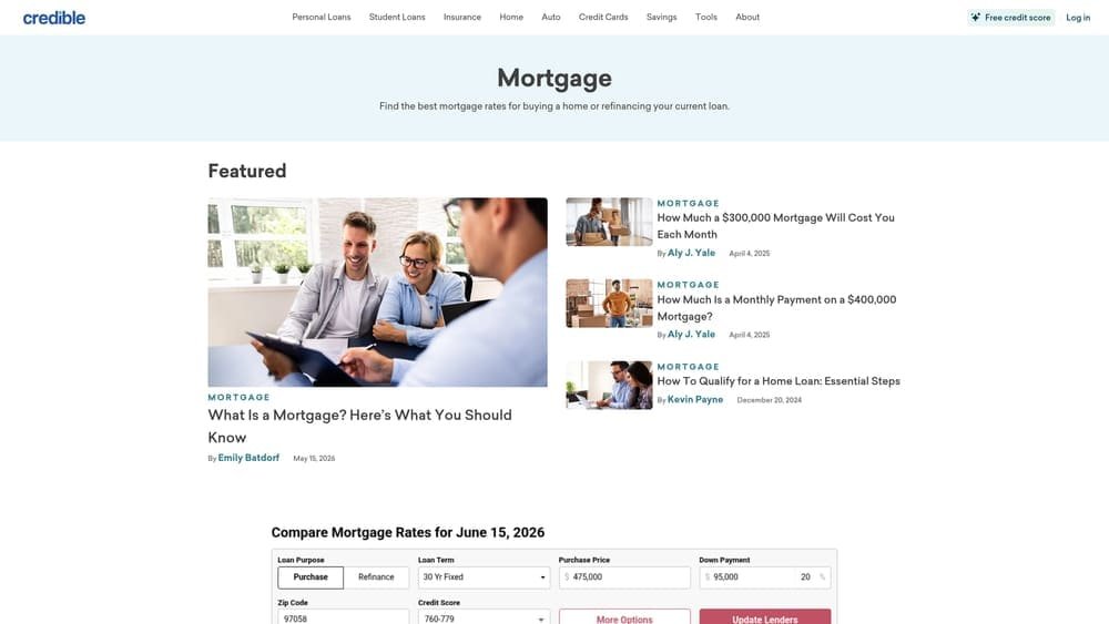 Screenshot of Credible Mortgage Comparison website
