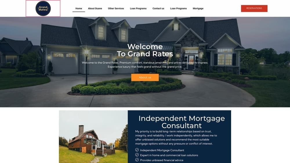 Screenshot of Grand Rates website