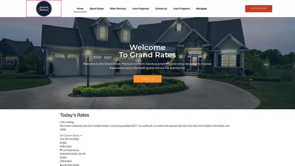 Screenshot of Grand Rates by Duane Buziak website